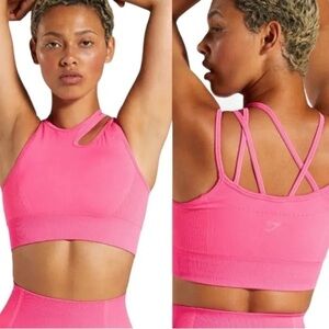 Gymshark Fuchsia Pink Ultra Seamless strap high neck active Sports Bra top XS /S